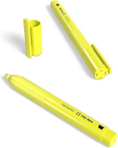 TRU RED Pocket Highlighters with Grip, Chisel Tip, Yellow, 15 Pack – Compact Highlighting Markers for Notes & Documents
