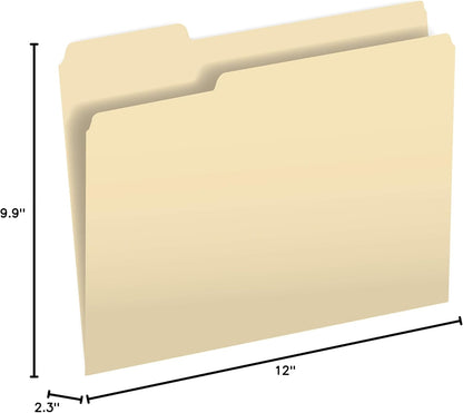 The File King 1/3 Cut File Folders Letter Size - 100 Pack | Manilla Folders 8.5 x 11 | Assorted 3 Tabs | Heavy Duty 11-Point Fiber | Made in USA | Undercut Front Style | Easy Labeling & Organization