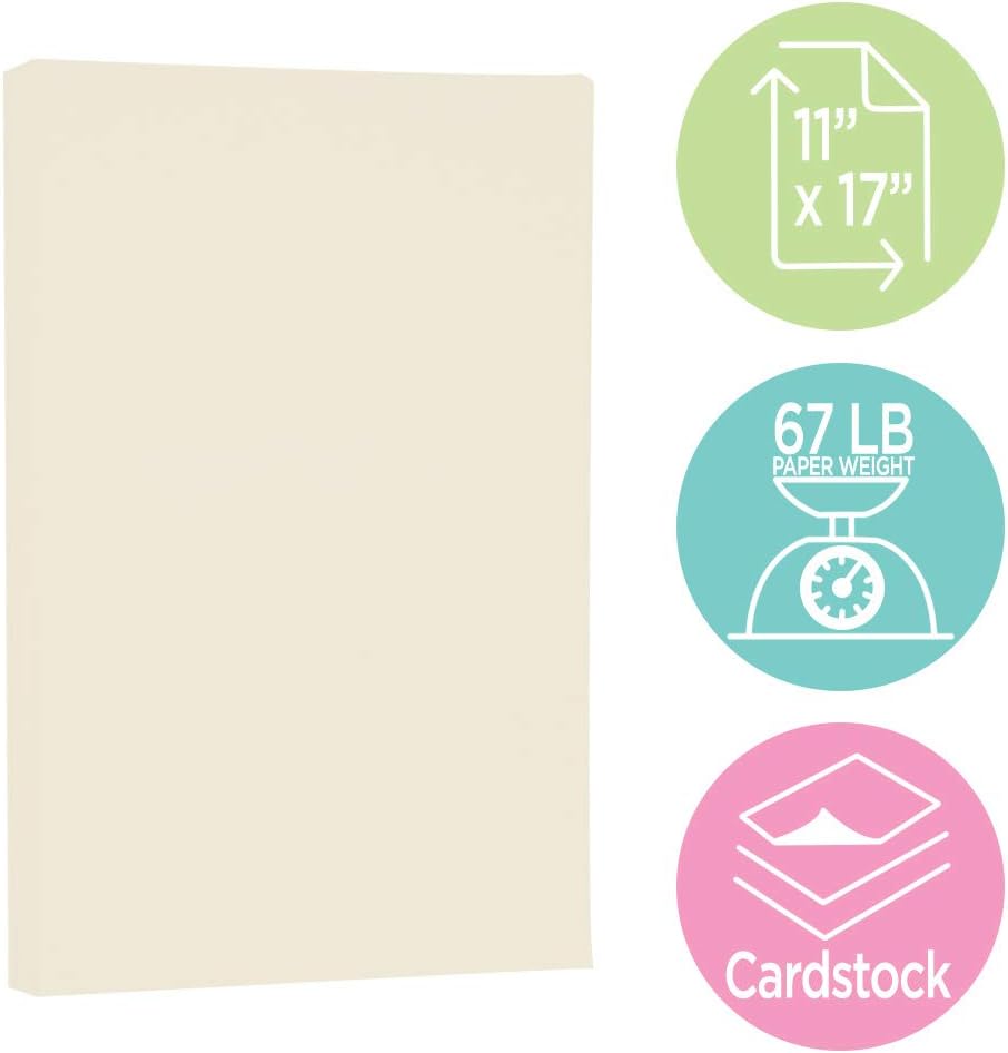 JAM PAPER Vellum Bristol 65lb Cardstock - 8.5 x 11 Coverstock - 147 gsm - Cream - 50 Sheets/Pack
