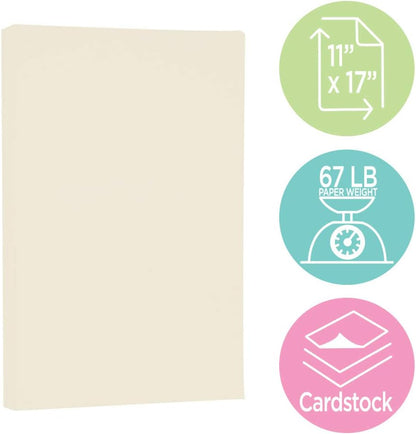 JAM PAPER Vellum Bristol 65lb Cardstock - 8.5 x 11 Coverstock - 147 gsm - Cream - 50 Sheets/Pack