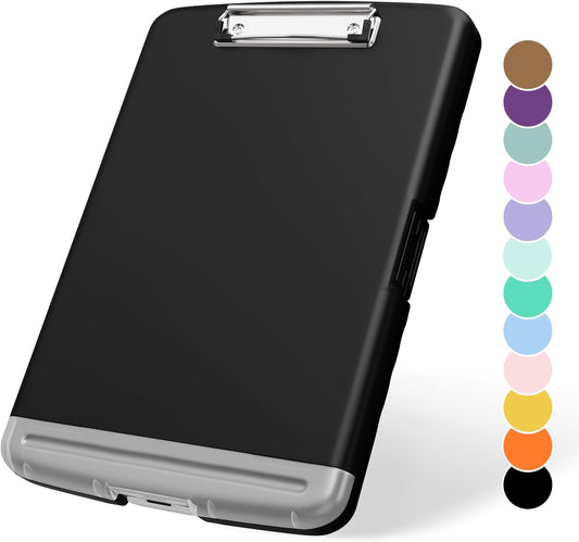 Plastic Clipboard with Storage, 8.5 x 11 Storage Organization Box Side-Opening, Heavy Duty Clip Board with Pen Holder and Paper Folder for Nurses, Teachers, Office & School Supply, Orange