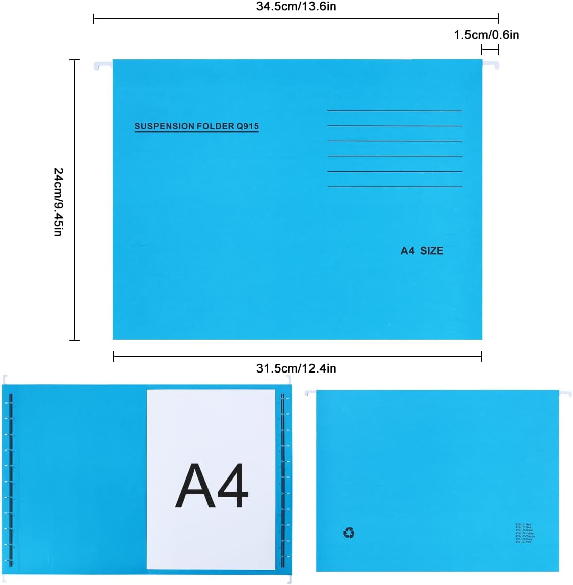 A4 Hanging File Folders, 25 Pcs Recycled Card File Folders for Filing Cabinet with Tabs and Card Inserts, Hanging Files Storage Folders for Office and School, Gray