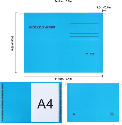 A4 Hanging File Folders, 25 Pcs Recycled Card File Folders for Filing Cabinet with Tabs and Card Inserts, Hanging Files Storage Folders for Office and School, Gray
