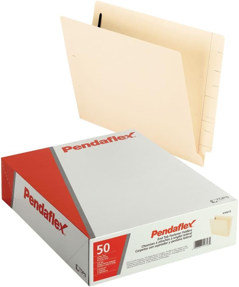Pendaflex Manila End-Tab Fastener Folders, Letter Size, 2 Fasteners, Manila, Straight Cut, 50/BX (H10U13)