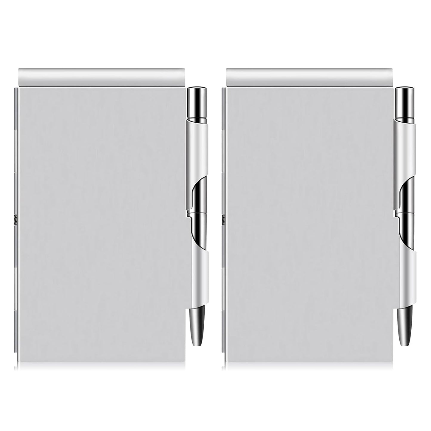 amassan Metal Small Notebook, Mini Notepad, Small Pocket Notepad Aluminum Note Case with Mini Metal Pen and 60-Page Sheets - Memo Books Note Pads (2pcs-Sliver+Sliver)