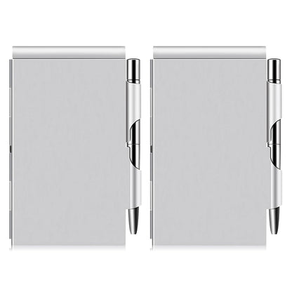 amassan Metal Small Notebook, Mini Notepad, Small Pocket Notepad Aluminum Note Case with Mini Metal Pen and 60-Page Sheets - Memo Books Note Pads (2pcs-Sliver+Sliver)