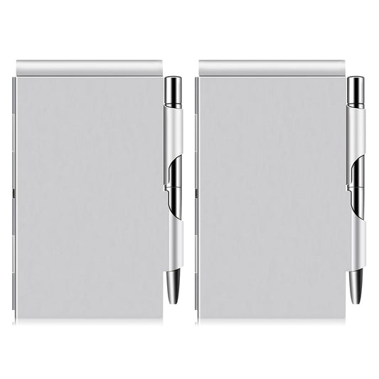 amassan Metal Small Notebook, Mini Notepad, Small Pocket Notepad Aluminum Note Case with Mini Metal Pen and 60-Page Sheets - Memo Books Note Pads (2pcs-Sliver+Sliver)