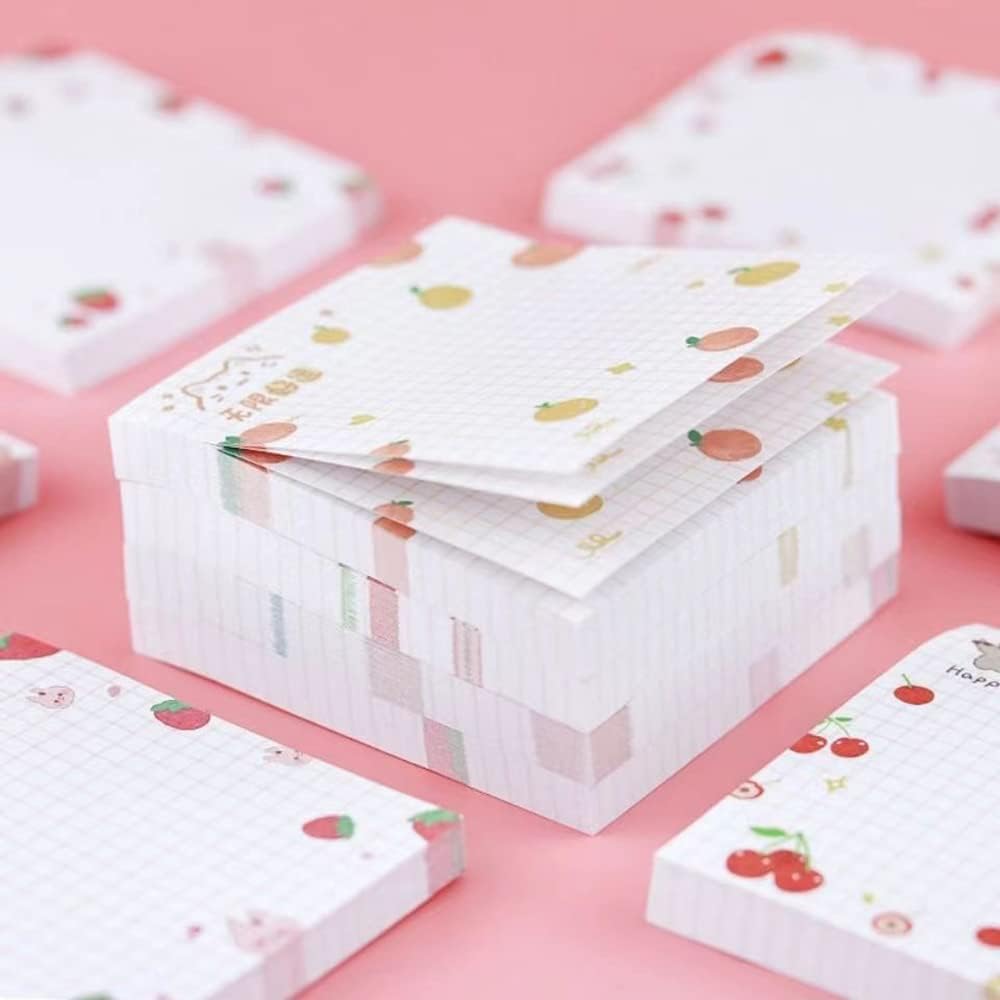 4 Pack Cute Sticky Notes Kawaii Sticky Notes Memo Pad 3.1x3.1 Inches Self-Stick Note Pads Colorful Fruit Sticky Note Pads for Girls DIY Office Home School (320 Sheets), 4 Pads 80 Sheets/Pad