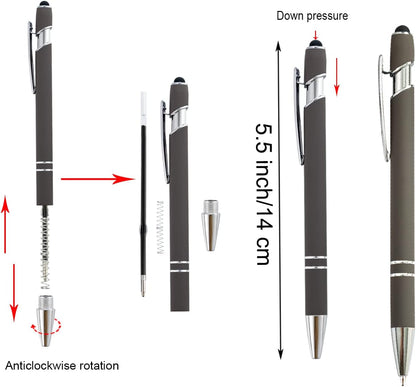 PASISIBICK 3.86 in Blue Ink Refills for Ballpoint Pen with Stylus Tip, Soft Touch Click Pen, 2 in 1 Metal Pens, Medium Point(Pack of 40)