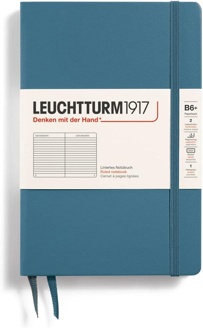 LEUCHTTURM1917 - Notebook Hardcover Paperback B6+ - 219 Numbered Pages for Writing and Journaling (Stone Blue, Ruled)