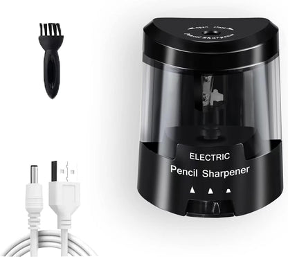 Electric Pencil Sharpener, Battery (Not Included) USB Powered, Portable for NO.2 Pencils, Automatic and Durable with 3 Sharpness Options - Classroom, Home, Office Black