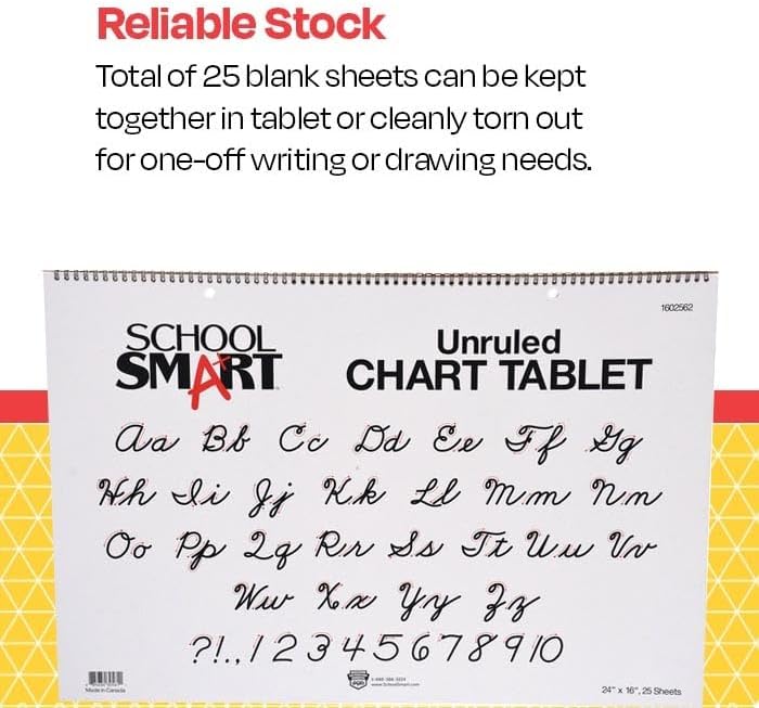 School Smart Chart Tablet, 24 x 16 Inches, 1 Inch Rule, 25 Sheets