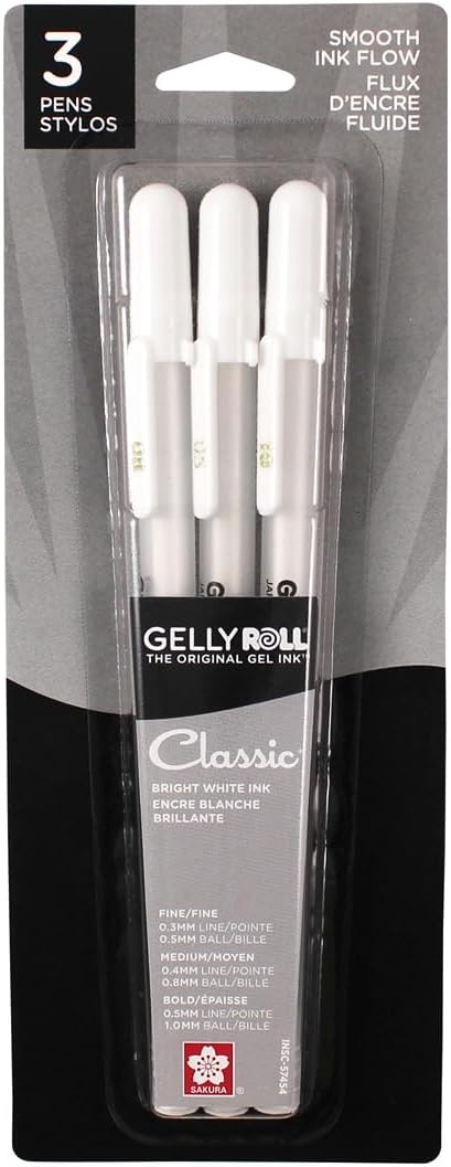 SAKURA Gelly Roll Classic Gel Pens, Opaque White Ink, Ass't Tips 05/08/10, 6 PK 57461