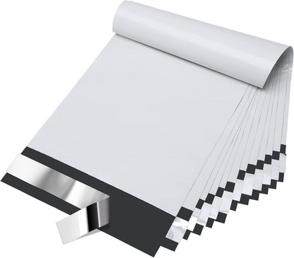 Fuxury Poly Mailers 10x13 Inch 100 Pack,Shipping Bags for Clothing,Strong Adhesive Mailing Envelopes,Heavy Duty Self Seal Plastic Postal Return Package Bags for Books Accessories Business,White