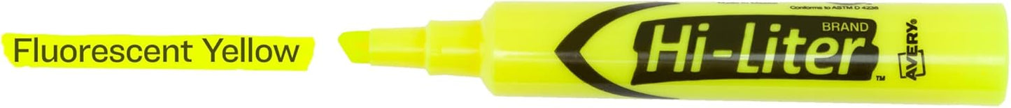 Avery Hi-Liter Desk-Style Highlighters, Smear Safe Ink, Chisel Tip, 12 Fluorescent Yellow Highlighters (24000)