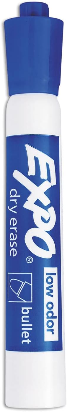 EXPO Dry Erase Markers, Low Odor Ink, Blue, Bullet Tip, 12 Count - Whiteboard, Calendar, Organization, Essential Supplies for Office, School, Classroom, Teachers