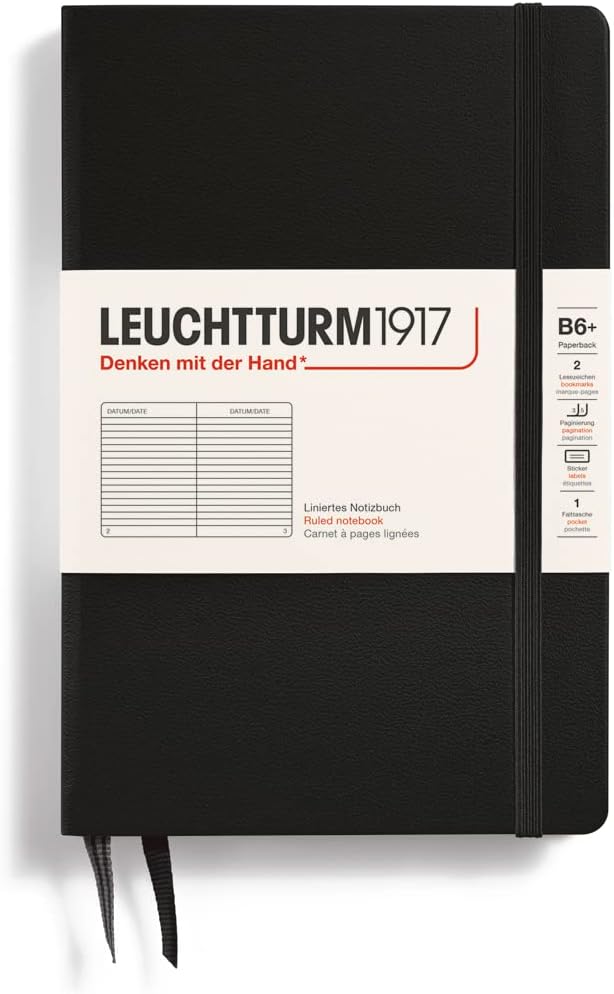 LEUCHTTURM1917 - Notebook Hardcover Paperback B6+ - 219 Numbered Pages for Writing and Journaling (Stone Blue, Ruled)