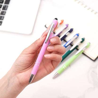 Oddmoal Ballpoint Pen with Stylus Tip, Soft Touch Click Metal Pen, 1.0mm Medium Point, Black Ink, 12 Count(Black)
