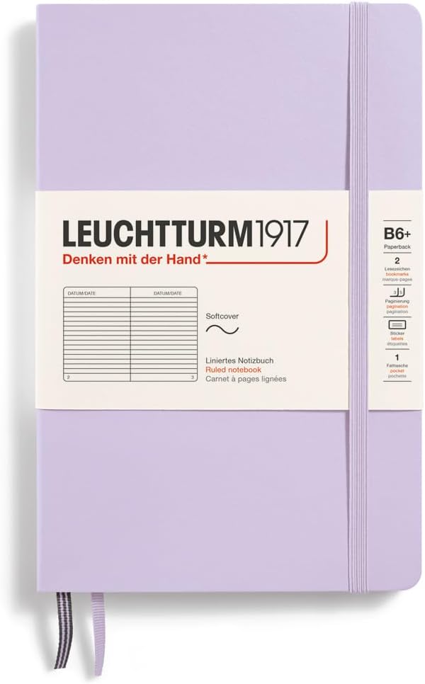 LEUCHTTURM1917 - Notebook Softcover Paperback B6+ - 123 Numbered Pages for Writing and Journaling (Ruled, Rising Sun)