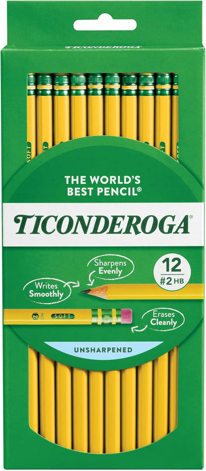 Wood-Cased Pencils, Unsharpened, 2 HB Soft, Yellow, 12 Count