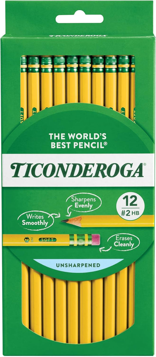 Wood-Cased Pencils, Unsharpened, 2 HB Soft, Yellow, 12 Count