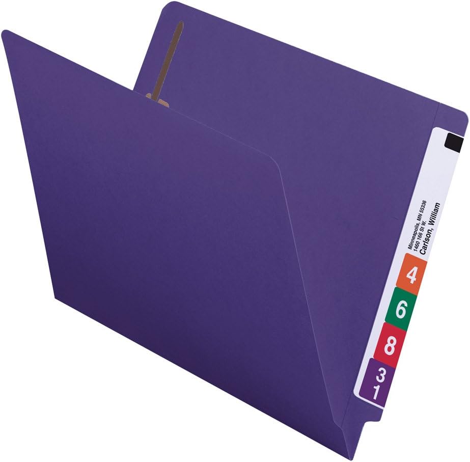 Smead Heavyweight End Tab Fastener File Folder, Shelf-Master® Reinforced Straight-Cut Tab, 2 Fasteners, Letter Size, Manila, 50 per Box (34215)