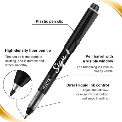 EYEYE Sign Pens 9 Pack (Black Blue Red Green)- 1.0mm Nib Tip - 0.6mm Line, Liquid Ink Sign Pen Smooth Writing - Fineliner Marker Pens Quick Drying