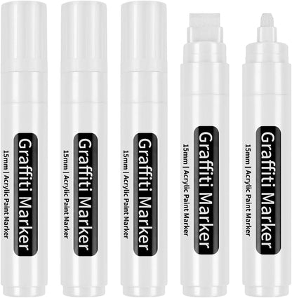BIGTHUMB Black Poster Markers Jumbo: 5 Pcs 15mm Wide Tip Thick Acrylic Paint Pen Large Permanent Calligraphy Markers for Rock Painting, Stone, Poster, Canvas, Glass, Wood, Ceramic