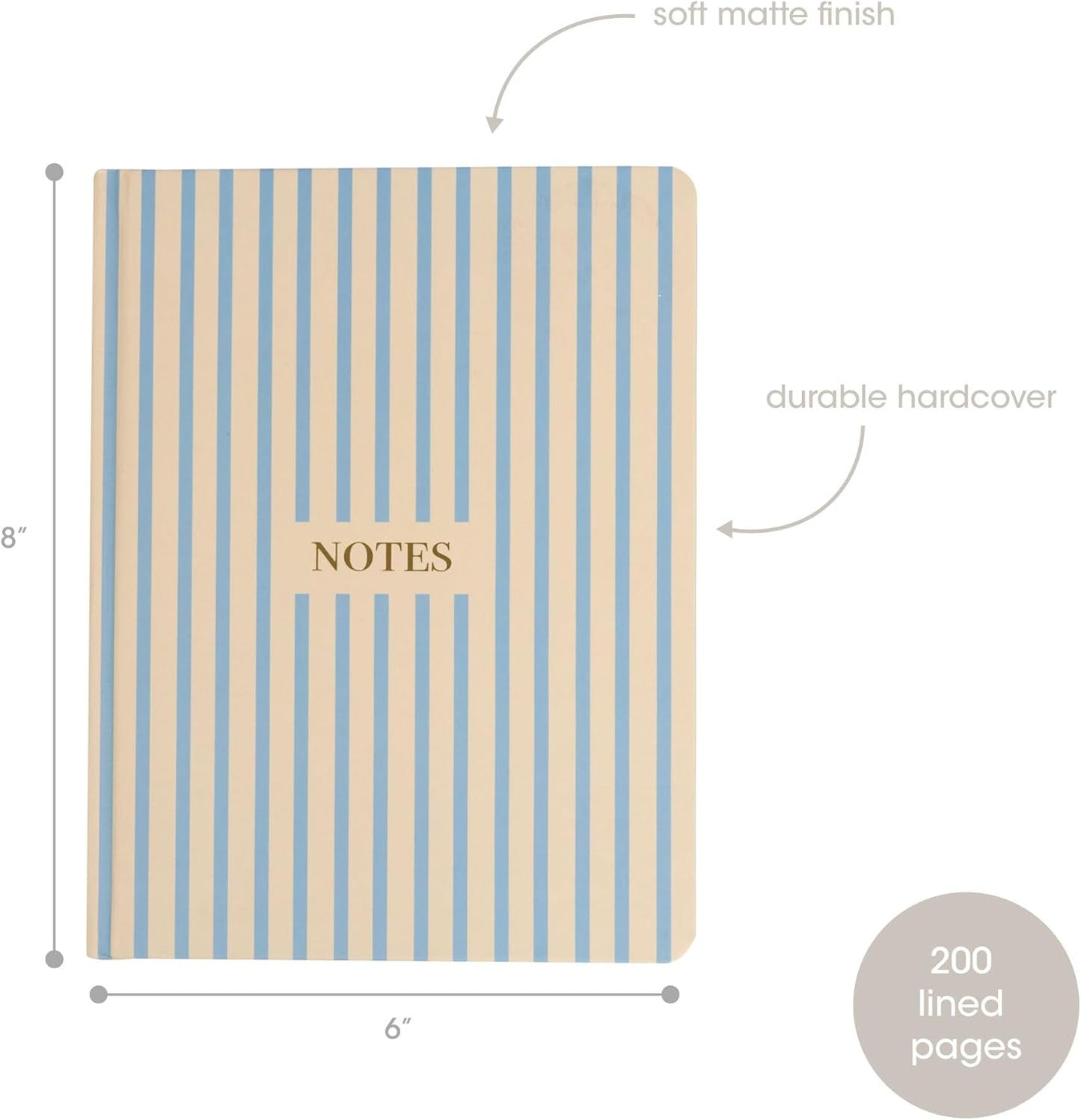 Pearhead Blue Matchbook Hardcover Journal, 6x8 College-Ruled Lined Notebook, 200 Pages, Trendy Writing Journal for Work, School & Everyday Notes