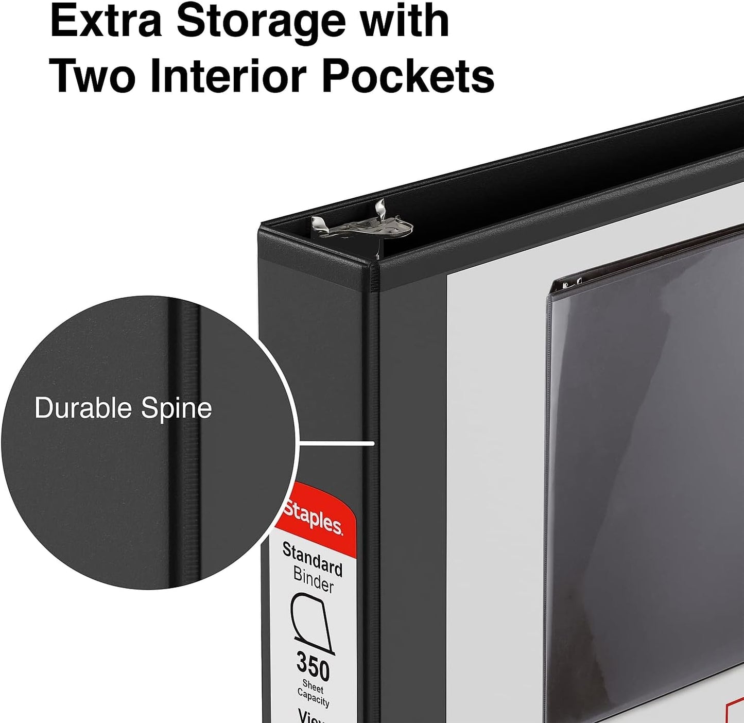 Staples Standard 2-Inch 3-Ring View Binder, Holds Up to 450 Sheets, Orange, Durable Binder for Office & School