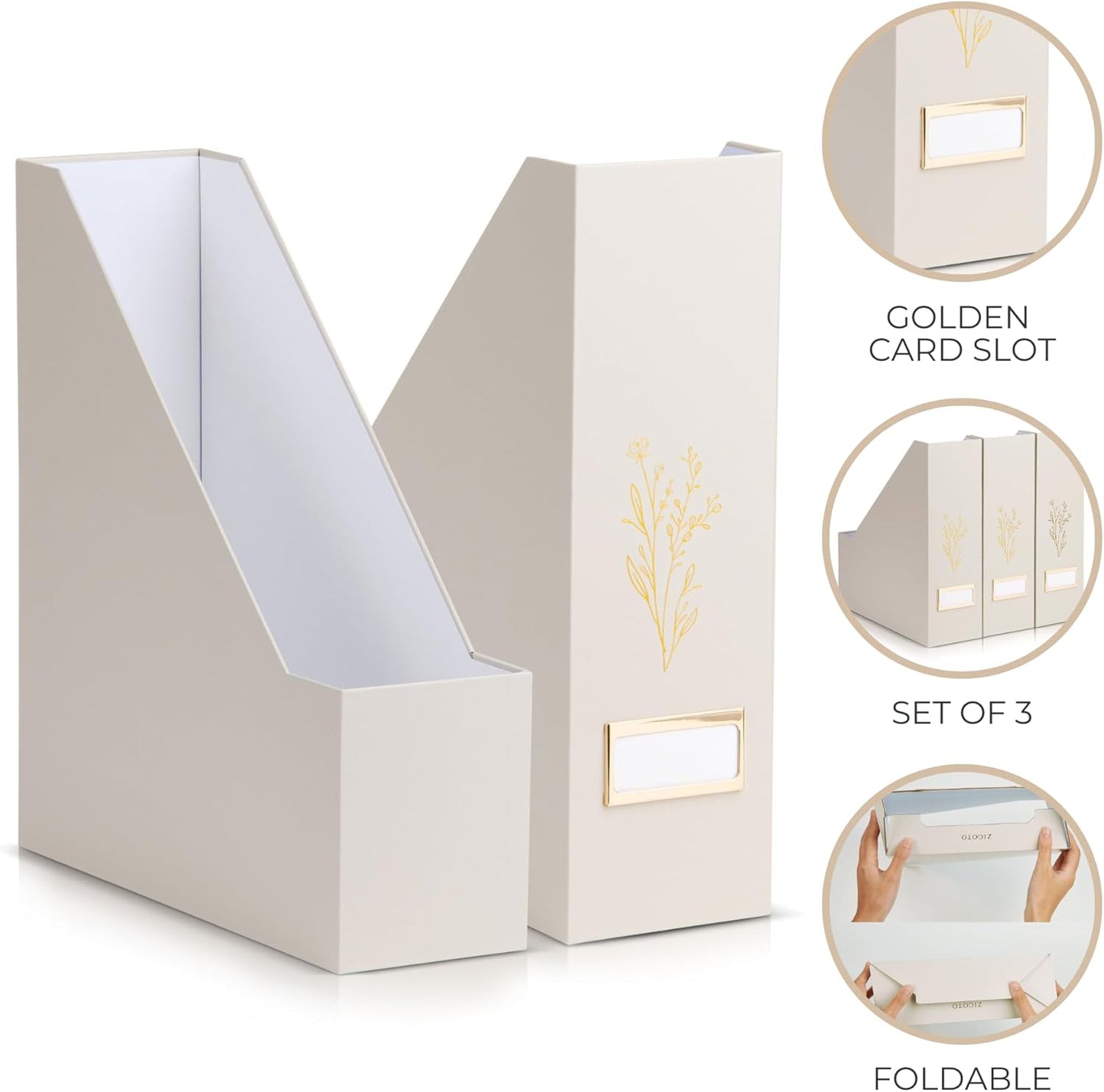 ZICOTO Beautiful Magazine Holder Set Of 3 - Sturdy File Holder to Organize Your Desk Or Shelves - The Perfect Office Storage to Effortlessly Organize Your Paperwork/Files, Magazines, Books Or Binders
