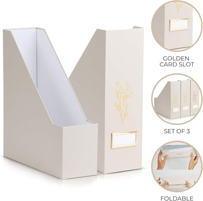 ZICOTO Beautiful Magazine Holder Set Of 3 - Sturdy File Holder to Organize Your Desk Or Shelves - The Perfect Office Storage to Effortlessly Organize Your Paperwork/Files, Magazines, Books Or Binders