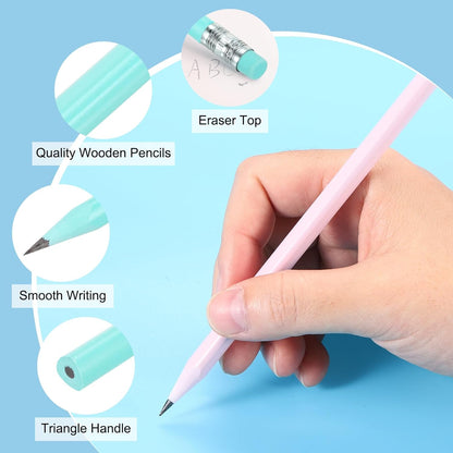 PATIKIL Round Pencils, 24 Pcs Triangle HB Graphite Pencil Wooden Pencils with Eraser for Classroom Office Writing Drawing Supplies, White