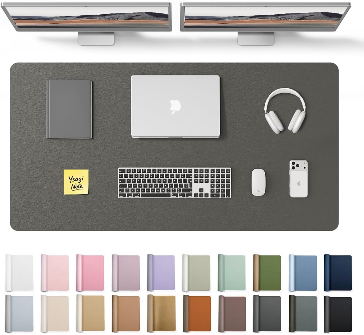 YSAGi Leather Desk Pad Protector, Office Desk Mat, Large Mouse Pad, Non-Slip PU Leather Desk Blotter, Waterproof Laptop Desk Writing Pad for Office and Home (23.6" x 13.8", Eggshell) - Colors B
