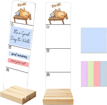 Sticky Notes Monitor Memo Board Acrylic Note Holder with Removable Wooden Base, Everything is Fine Logo Desk Set Includes 200 Sheets Two Sizes Sticky Notes, Office Desk Accessories Organizer