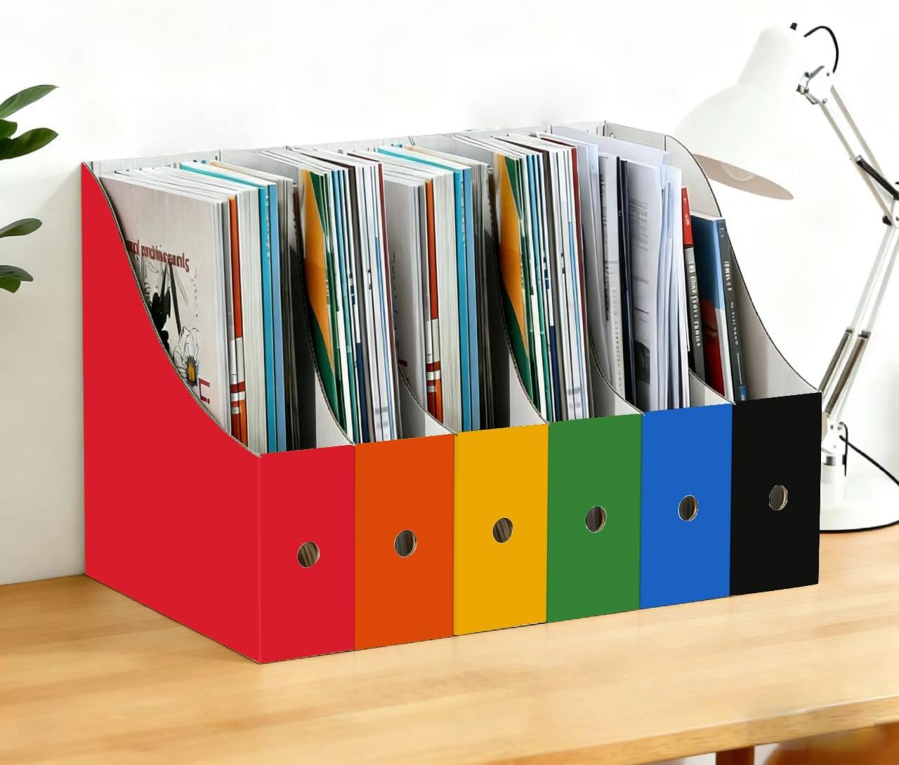 Limitliho 2 Pack Black Cardboard Magazine File Holder for Desktop, Book Bins for Classroom Library, Office or Home, Vertical Paper Boxes for Storage with Label(10.6" H x 10.2" L x 3.5" W in)