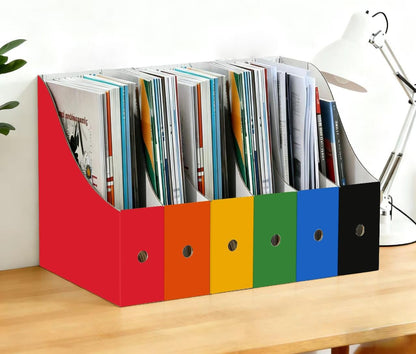Limitliho 2 Pack White Magazine Holde, Vertical Book Bins for Classroom and Library Use, 10.6'' ×10.2'' ×3.5'' Inch Vertical File Folder Box