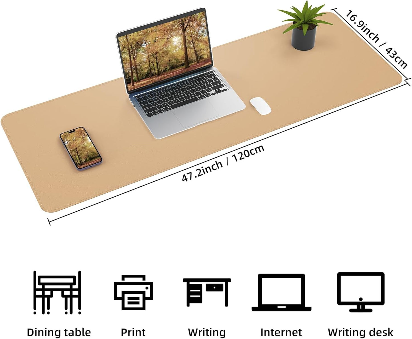 Large Desk Mat 47.2" x 17" Leather Desk Pad Protector with Natural Cork & PU Leather, Non-Slip Office Desk Mat, Large Mouse Pad, Waterproof Desk Blotter pad for Office&Home(Black)