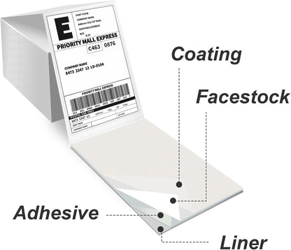 4x6 Thermal Labels 500/Stack, HUOJI Shipping Thermal Labels 4x6 Fanfold Compatible with Rollo, Zebra, MUNBYN Printers (Commercial Grade)