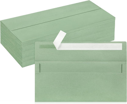 50 Pack #10 Business Envelopes, Sage Green Standard Envelopes Self Seal, Letter Size Mailing Envelopes for Checks Letters Invoices Statements Birthday Graduation Wedding, 4 1/8 x 9 1/2 Inch