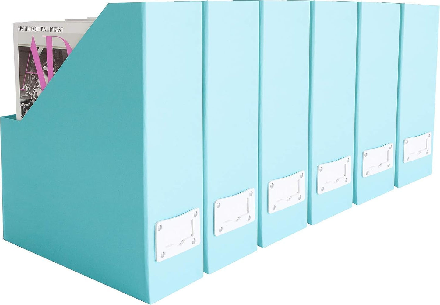BLU MONACO Foldable Black Magazine File Holder | Set of 6 Cardboard Desk Organizer Boxes | Vertical Magazine File Holder | Standing File Holder | Office Classroom or Home