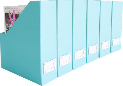 BLU MONACO Foldable Black Magazine File Holder | Set of 6 Cardboard Desk Organizer Boxes | Vertical Magazine File Holder | Standing File Holder | Office Classroom or Home