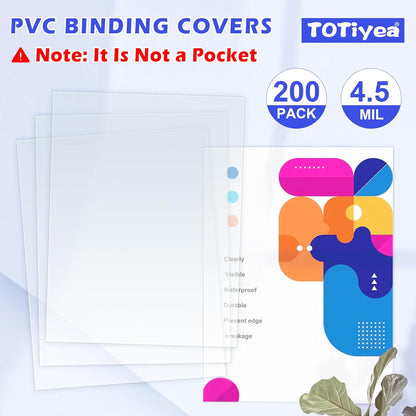 TOTiyea 200 Pack 5 Mil PVC Binding Presentation Covers, Clear Report Covers for Binding,8.5x11 Inches,Letter Size