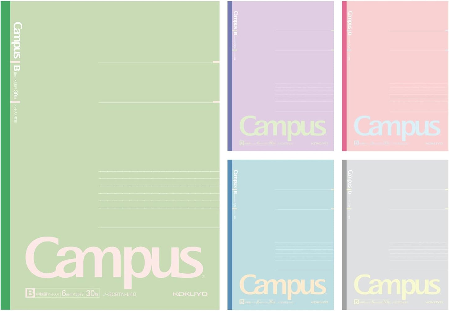 KOKUYO Composition Notebooks, 5 Pack Campus Semi-B5 Comp Book with Dot B 6mm Ruled, 30 Sheets, School Lined Notebook in Shear Stone, Journal Notebook for Women Work Study Note Taking(NO-GS3CWBT-L1X5)
