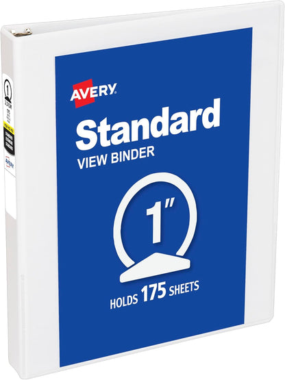 Avery Standard View Mini 3 Ring Binder, 1" Round Rings, 175-Sheet Capacity, 1.4 Inch Wide Spine, 1 White Binder, Ideal for Lightweight Organization and Occasional Referencing (05806)