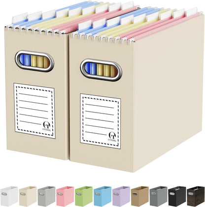 Oterri File Organizer Box, Portable Collapsible Cardboard File Folder Organizer with Handle for Letter Size Hanging Files, Document Storage Box for Home Office & Classroom (4 Packs, Black)