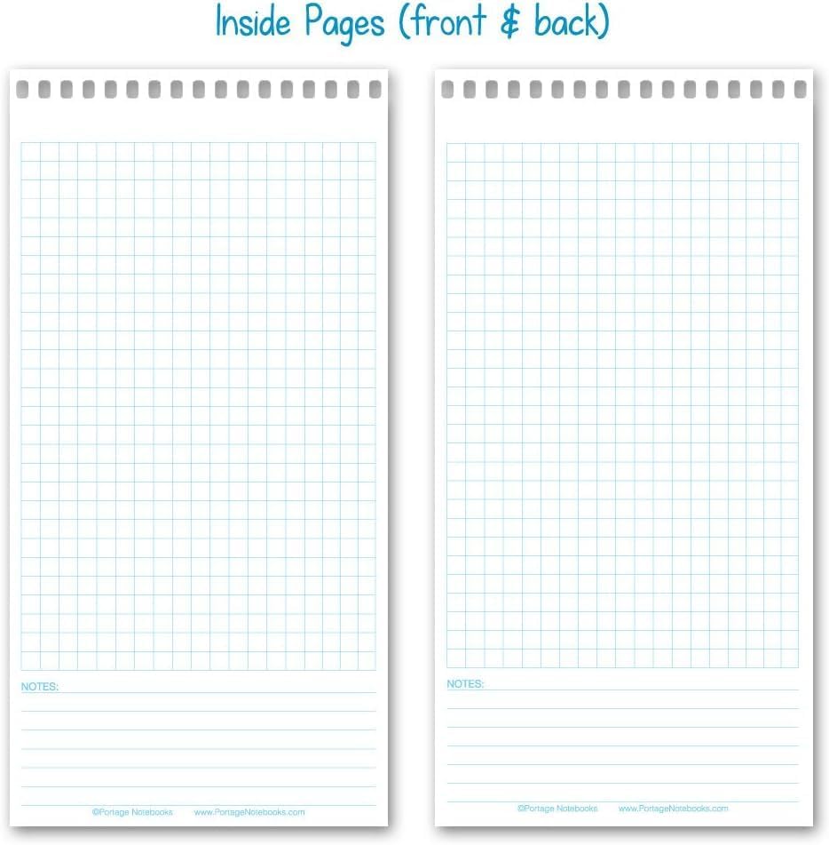 Portage Graph Paper Notebook – Top Bound Spiral Grid Notepad, Small Graph Notebook Writing Pad, Grid Paper, Reversible 4 Square / 5 Square with Notes Template, Extra Thick Cover For Extra Stability –