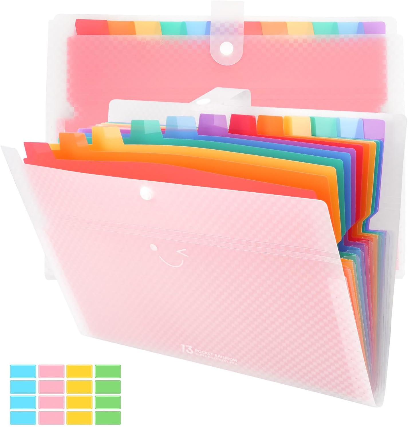 2PCS Expanding File Folder with 13 Pockets, Accordion A4 File Organizer with 160PCS Labels, Plastic Portable Receipt Paper Bill Document Organizer for School Office Supplies (Black)
