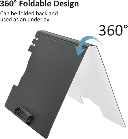 VANRA Clipboard Folder A4 File Cover Clipboards with Double Metal Clips, Plastic Foldable Binder Clipboard with Pen Holder for Office School Classroom (Black)