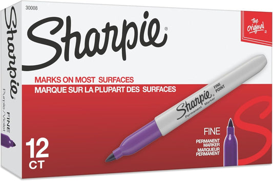 Sharpie Permanent Markers, Fine Point, Purple, 12 Count - Arts & Crafts, Office Supplies